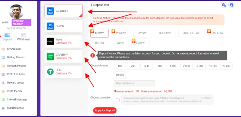 Choose the type methods payment